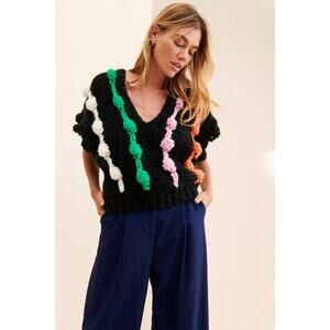 SAACHI for Anthropologie Striped Crochet Sweater Vest. Size L. Retails $130